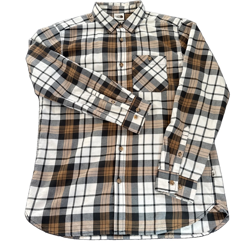 The North Face Men's Plaid Button-Up Shirt Size L Outdoor Hiking Fall Brown